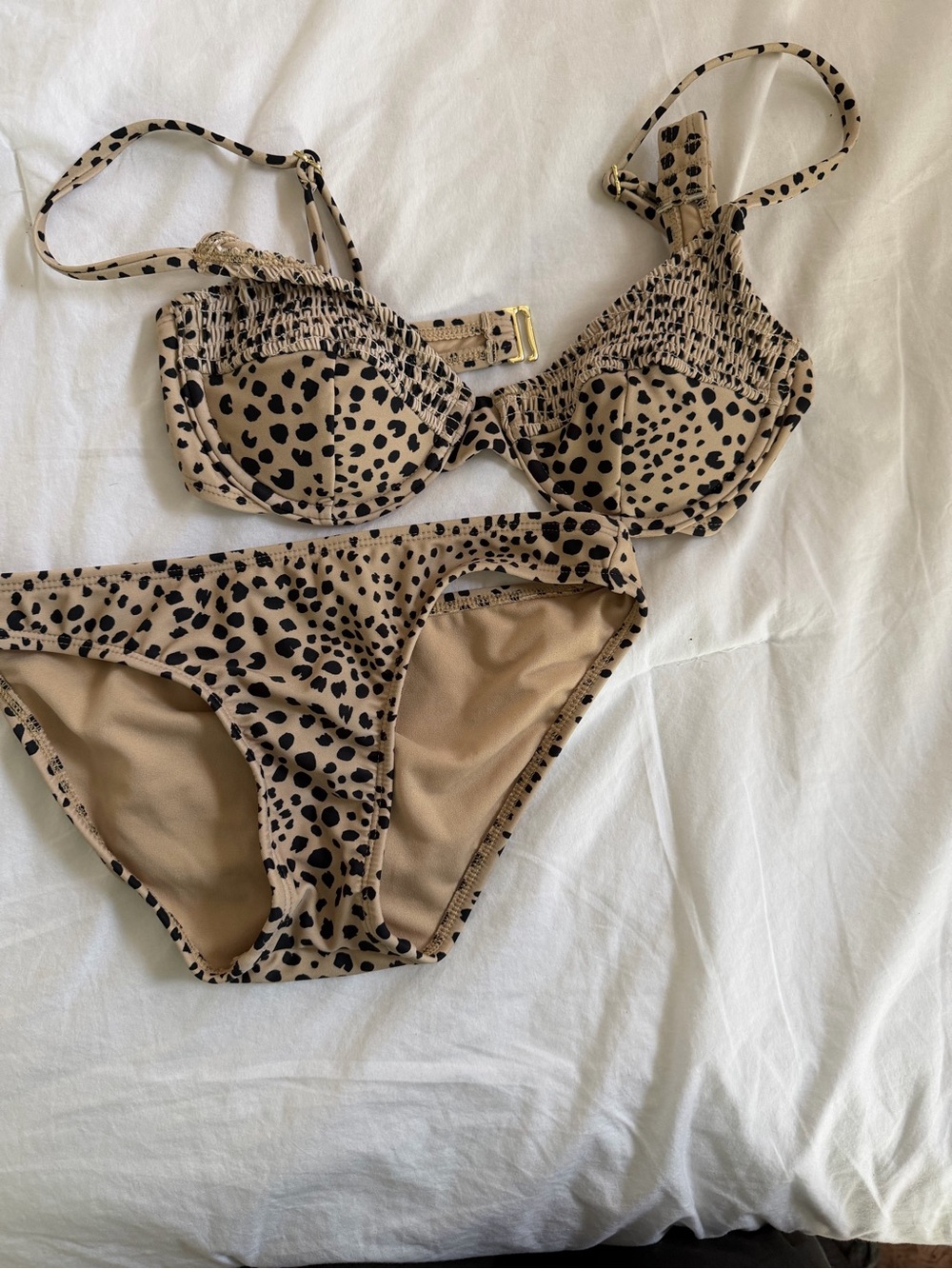 Xhilaration Beige Leopard Print Bandeau Bikini Top and Bottom